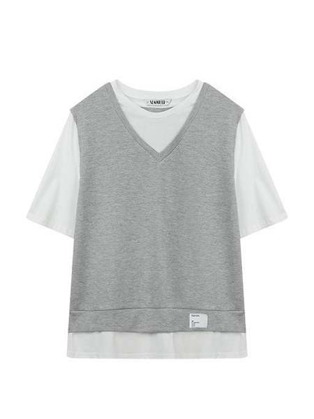 グレー+ホワイト/Tシャツ 単品