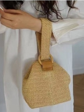 絶対可愛い 草編み 紐締め シンプル 無地 ハンドバッグ