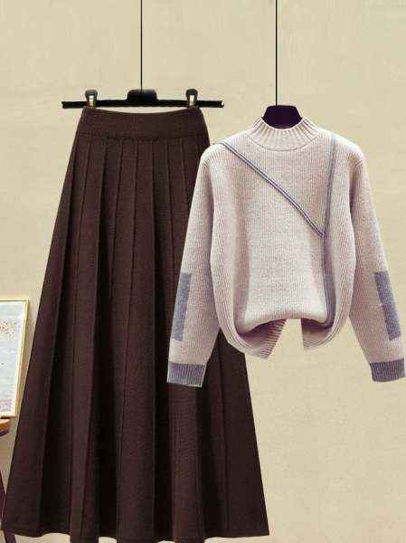 アプリコット/セーター＋コーヒー/スカート