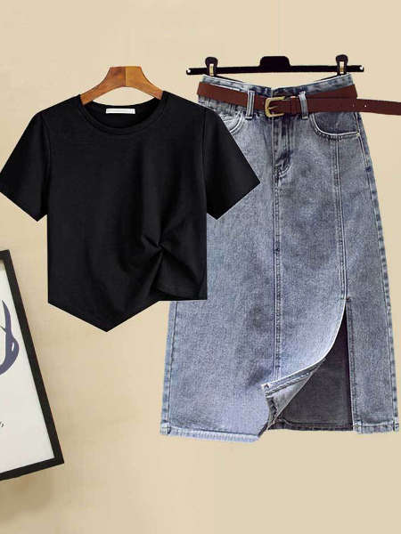 ブラック1 Tシャツ＋スカート/セット