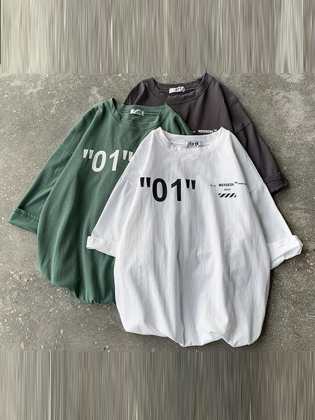 【全3色/S-3XL】大流行新作 五分袖 プルオーバー ショート丈 数字柄 アルファベット Tシャツ