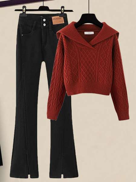 レッド/セーター+ブラック/パンツ