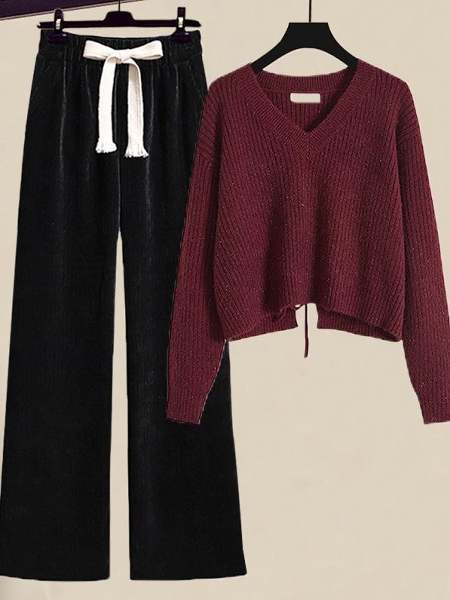 レッド/セーター+ブラック/パンツ