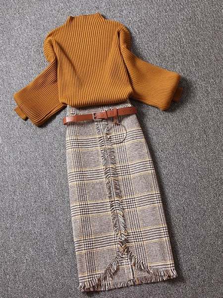 カーキ/セーター+スカート/セット