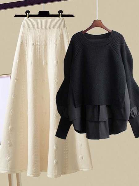 ブラック/セーター+ホワイト/スカート