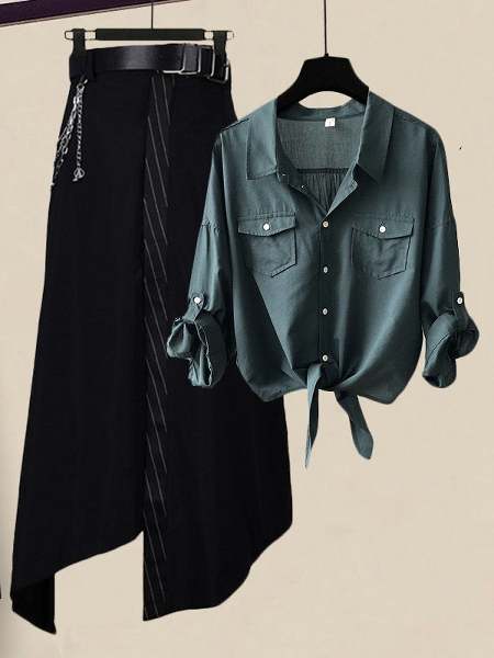 グリーン/シャツ+ブラック/スカート