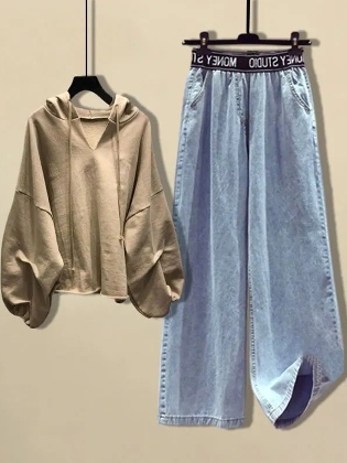 【単品注文】可愛いデザイン フード付き シンプル 配色 ファッション パーカー + パンツセット
