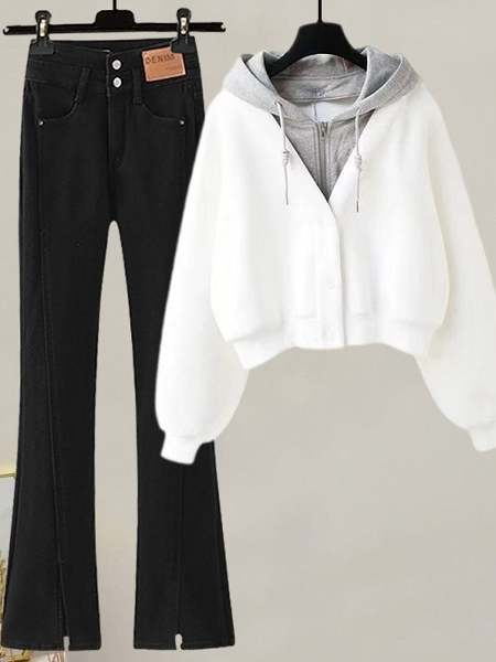ホワイトジャケット+ブラックパンツ/セット