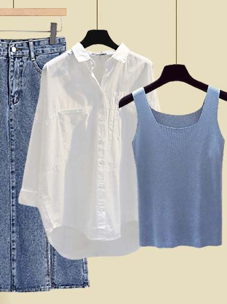 ブルー/キャミソール+ホワイト/シャツ+ブルー/スカート