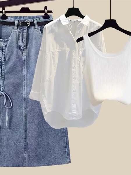 ホワイト/タンクトップ+ホワイト/シャツ+スカート