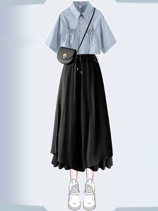 【単品購入可】女っぽさが漂う シングルブレスト 折り襟 シャツ+無地 ハイウエスト パンツセット