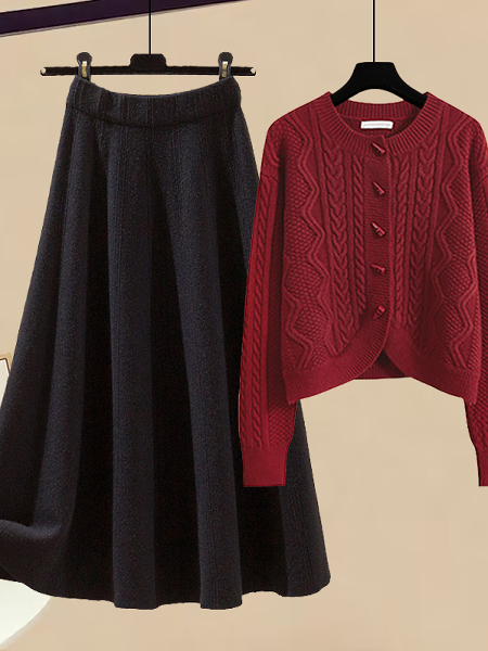 レッド/ニット.セーター+ブラック/スカート
