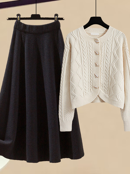 アイボリー/ニット.セーター+ブラック/スカート