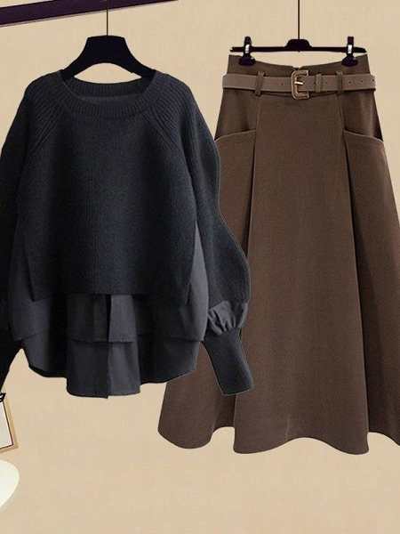 ブラック/セーター＋コーヒー/スカート