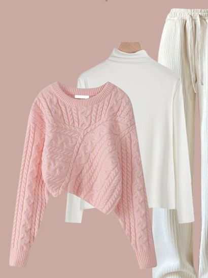 ピンク/セーター+シャツ
