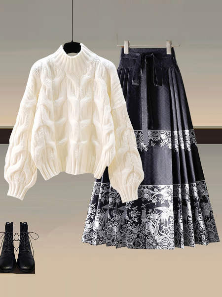 アイボリー01/セーター +ブラック01/スカート