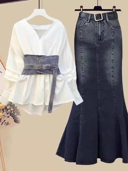 ホワイト/シャツ+ガードル+スカート