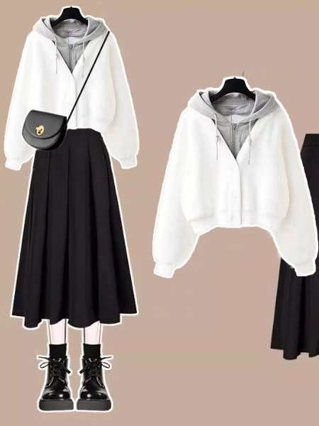 ホワイト/アウター+ブラック/スカート