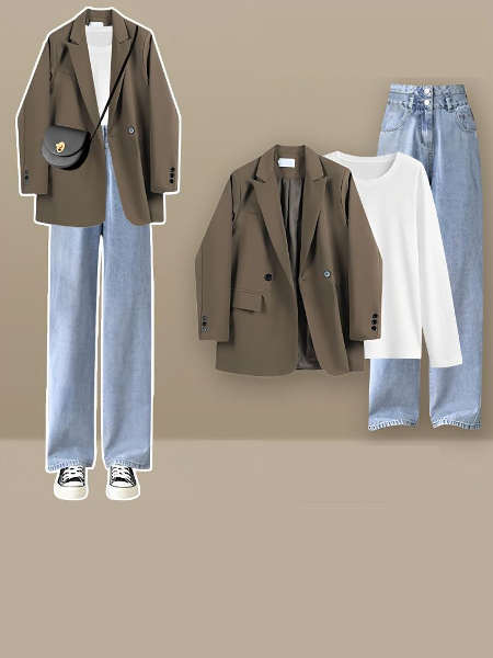 コーヒー/スーツジャケット+ブルー/パンツ