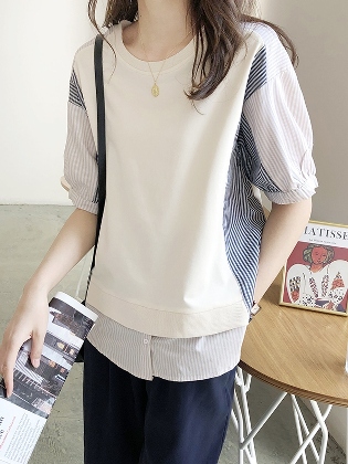 輝いて超人気 韓国系ファッションカジュアルシンプル 大きいサイズ ゆったり 配色 夏 レディース シャツ