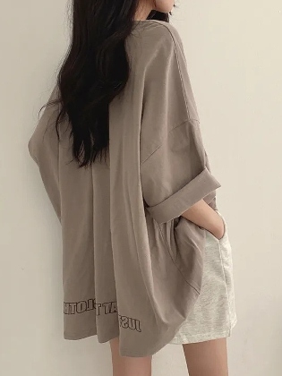 大流行新作 着回し力抜群 韓国風ファッション ドルマンスリーブ アルファベット 五分袖 カジュアル 夏 Tシャツ