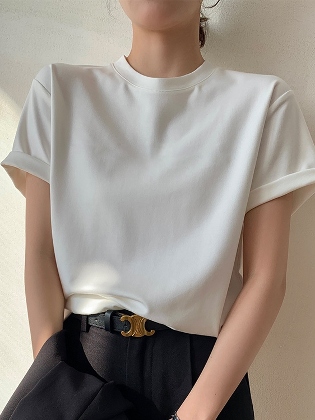 「大きめのサイズ感」ファッション カジュアル プルオーバー ラウンドネック 半袖 夏 レディース Tシャツ