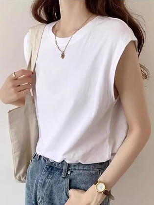 定番 韓国系 ノームコア ファッション 通気性良い ノースリーブ 無地  春夏 Tシャツ