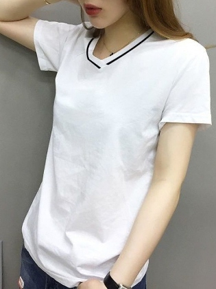 型崩れしない 通気性良い 切り替え 配色 ファッション シンプル カジュアル レディース 夏 Tシャツ