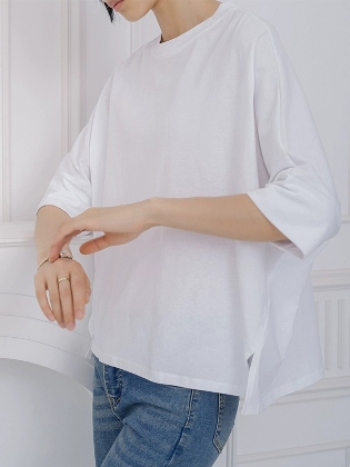 韓国風ファッション 合わせやすい レディース 体型カバー ラウンドネック カジュアル 春夏 Tシャツ