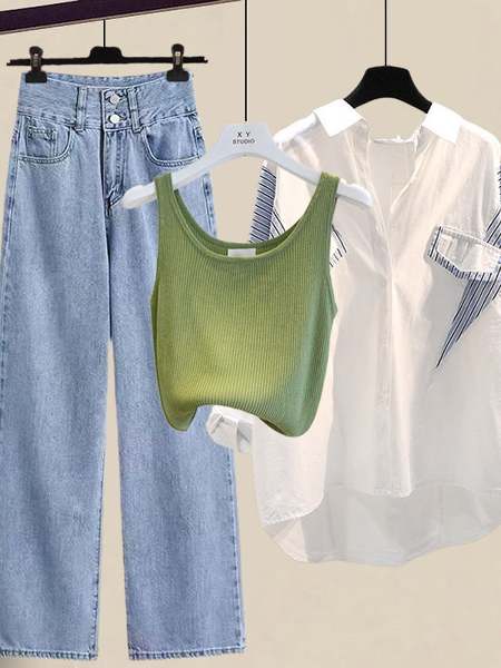 ホワイト/シャツ＋グリーン/タンクトップ＋ブルー/パンツ