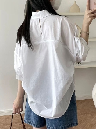 韓国風ファッション 無地 柔軟加工 通気性良い 折り襟 シングルブレスト カジュアル 春夏 シャツ