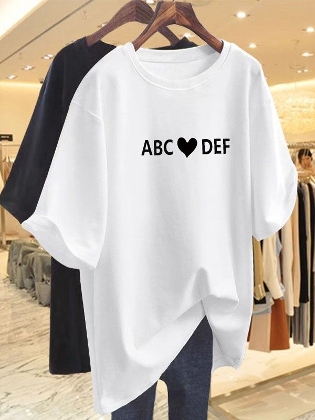 型崩れしない 自宅で洗える アルファベット ラウンドネック 半袖 カジュアル 体型をカバー 夏 Tシャツ