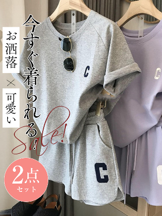 【二点セット】レディース  アルファベット 半袖 Ｔシャツ+ショートパンツセット