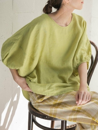楽天人気アイテム シンプル 全4色 無地 キレカジ 体型カバー パフスリーブ 半袖 レディース Tシャツ